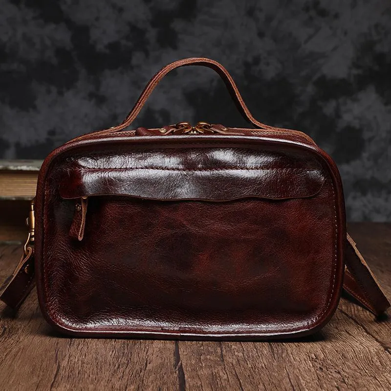 Vintage Womens Coffee Small Cube Handbag Leather Black Women's Shoulder Purse for Ladies