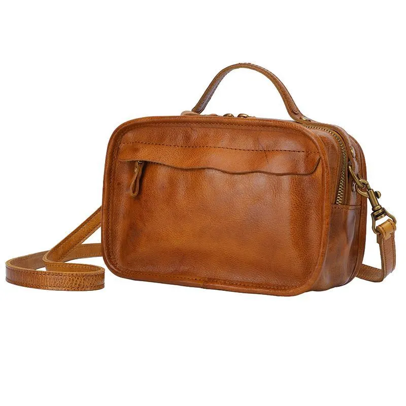 Vintage Womens Coffee Small Cube Handbag Leather Black Women's Shoulder Purse for Ladies