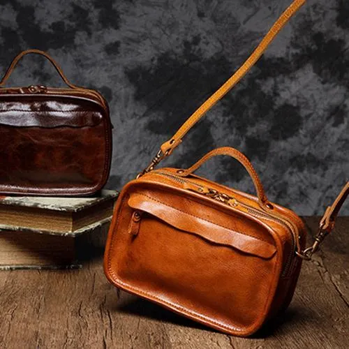 Vintage Womens Coffee Small Cube Handbag Leather Black Women's Shoulder Purse for Ladies