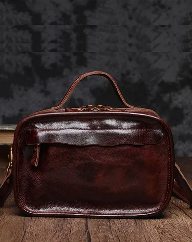 Vintage Womens Coffee Small Cube Handbag Leather Black Women's Shoulder Purse for Ladies