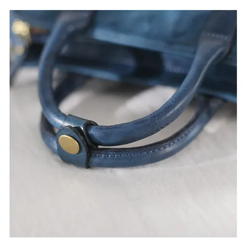 Vintage Women's Leather Blue Satchel Handbags Shoulder Bag Black Square Crossbody Bag Purse