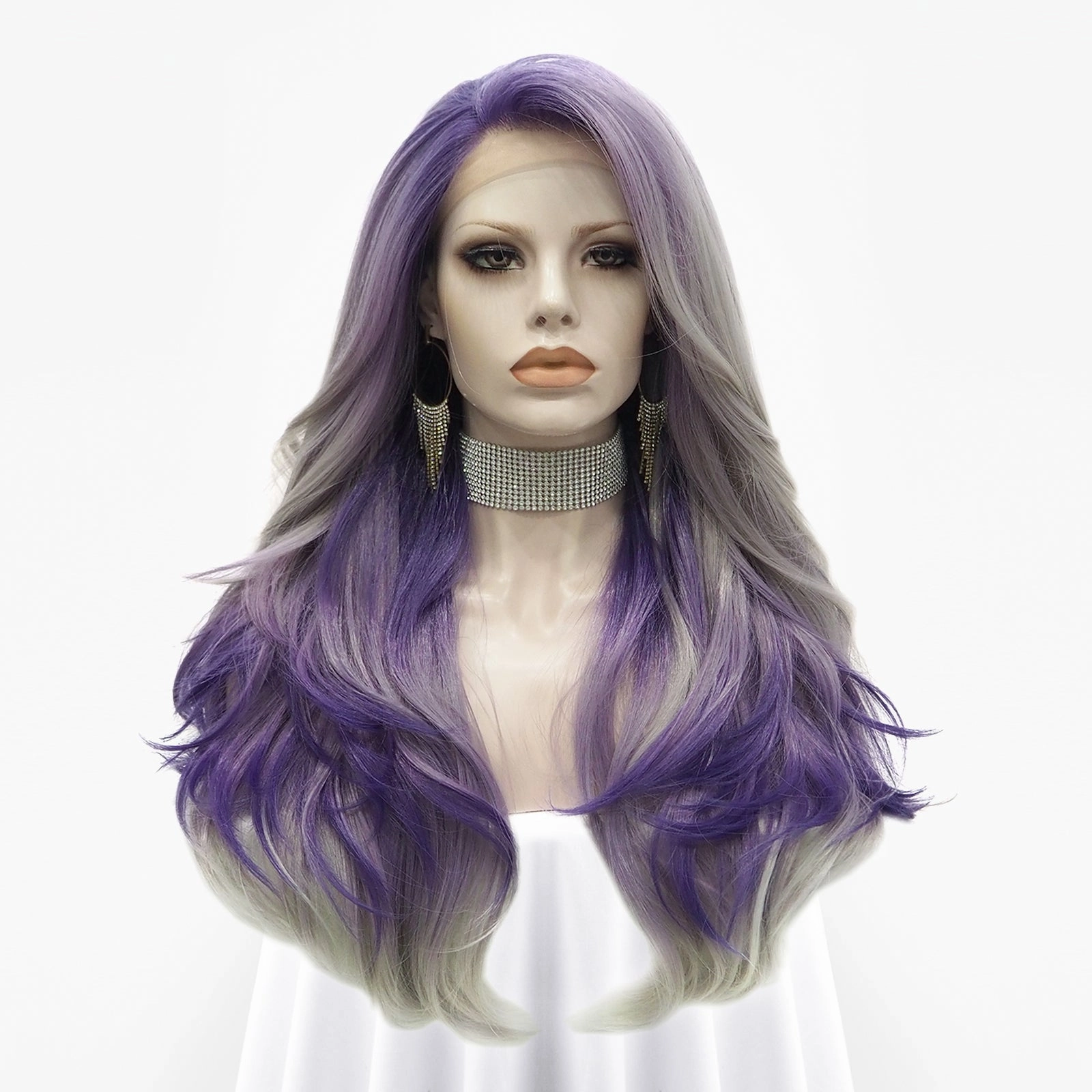 Violet-Purple Ombre Long Wave Synthetic Lace Front Imstyle Wig