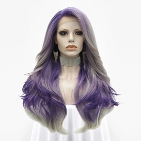 Violet-Purple Ombre Long Wave Synthetic Lace Front Imstyle Wig