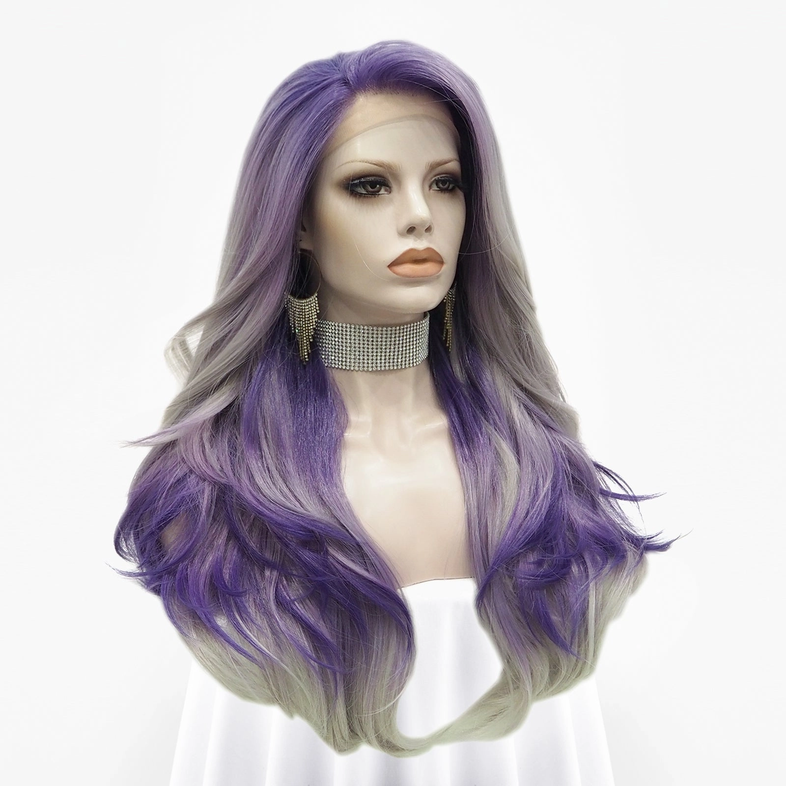 Violet-Purple Ombre Long Wave Synthetic Lace Front Imstyle Wig