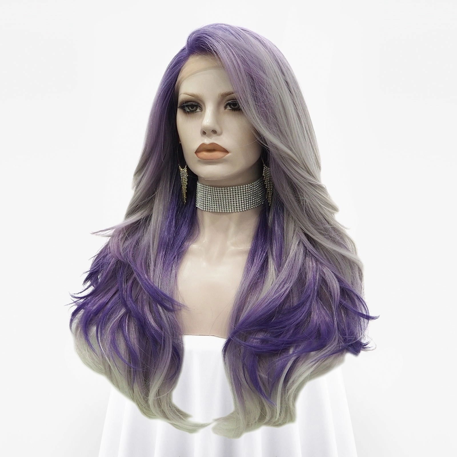 Violet-Purple Ombre Long Wave Synthetic Lace Front Imstyle Wig