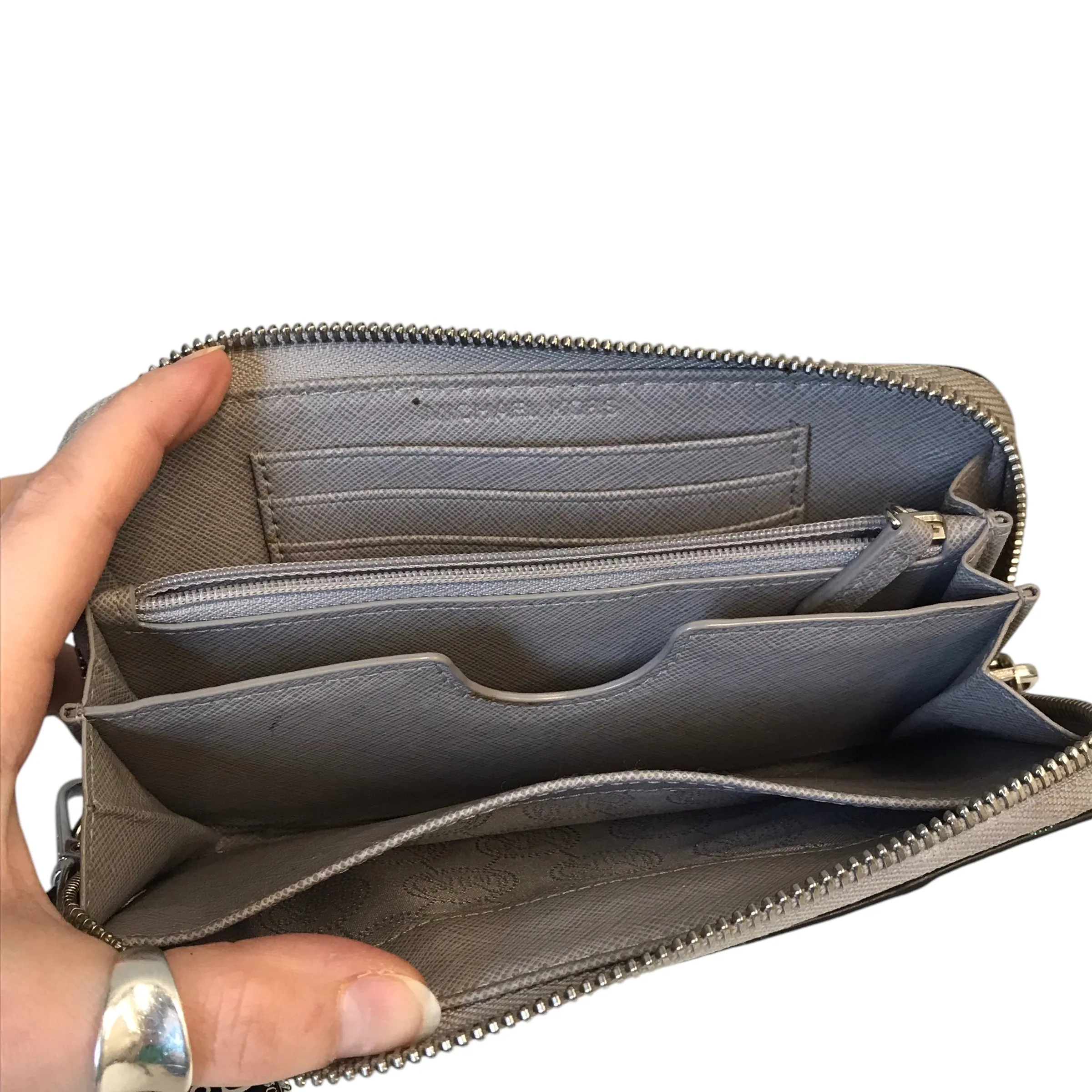 Wallet Designer By Michael Kors In Silver, Size:Medium