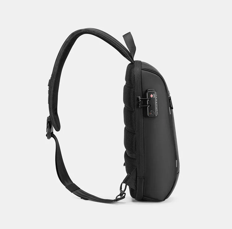 Waterproof Large Sling Bag For Men Black Oxford Fabric Business Sling Bag For Big Guy