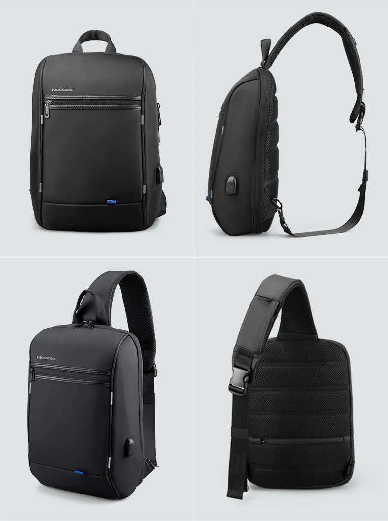 Waterproof Large Sling Bag For Men Black Oxford Fabric Business Sling Bag For Big Guy