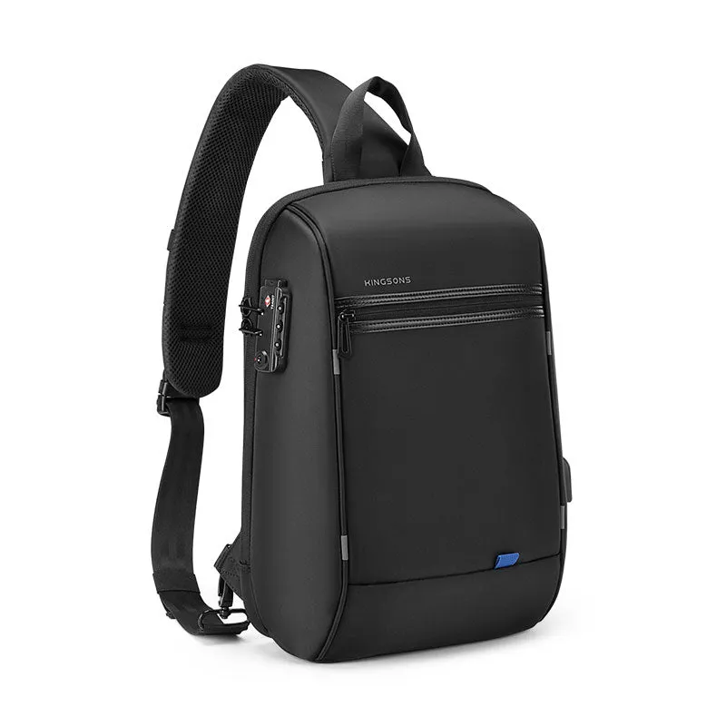 Waterproof Large Sling Bag For Men Black Oxford Fabric Business Sling Bag For Big Guy