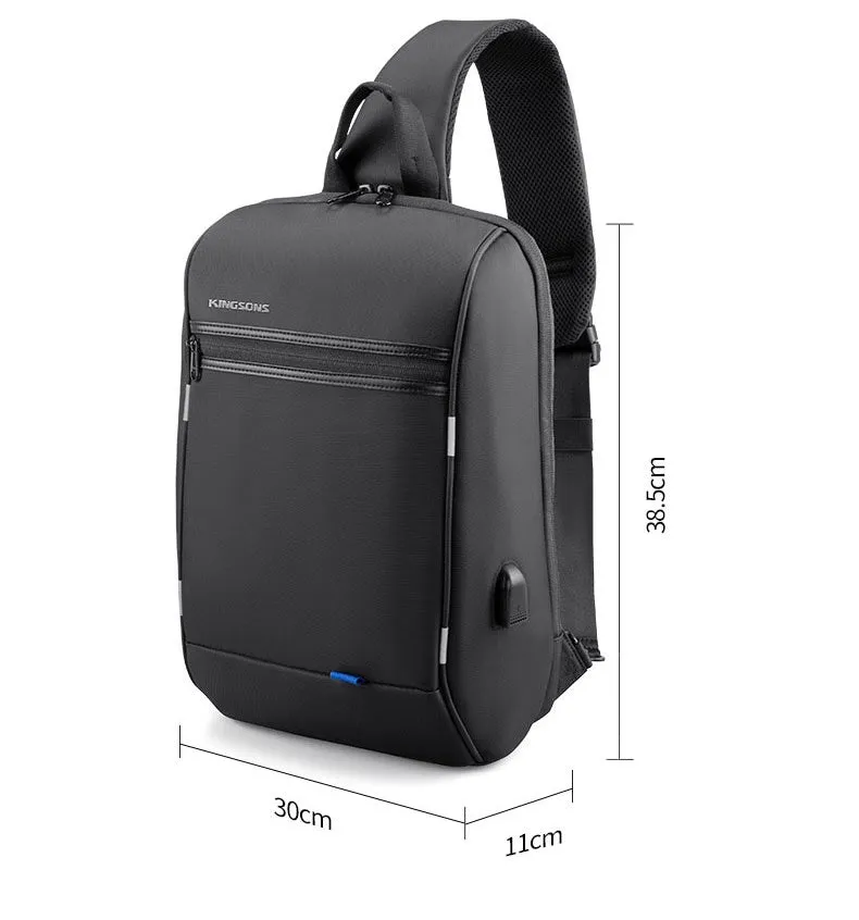 Waterproof Large Sling Bag For Men Black Oxford Fabric Business Sling Bag For Big Guy