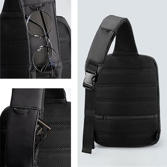 Waterproof Large Sling Bag For Men Black Oxford Fabric Business Sling Bag For Big Guy