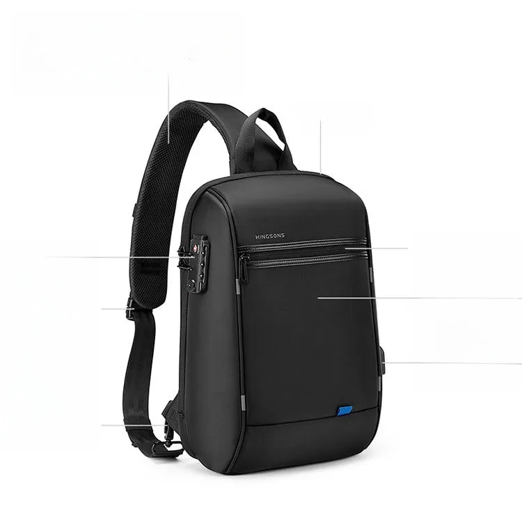 Waterproof Large Sling Bag For Men Black Oxford Fabric Business Sling Bag For Big Guy