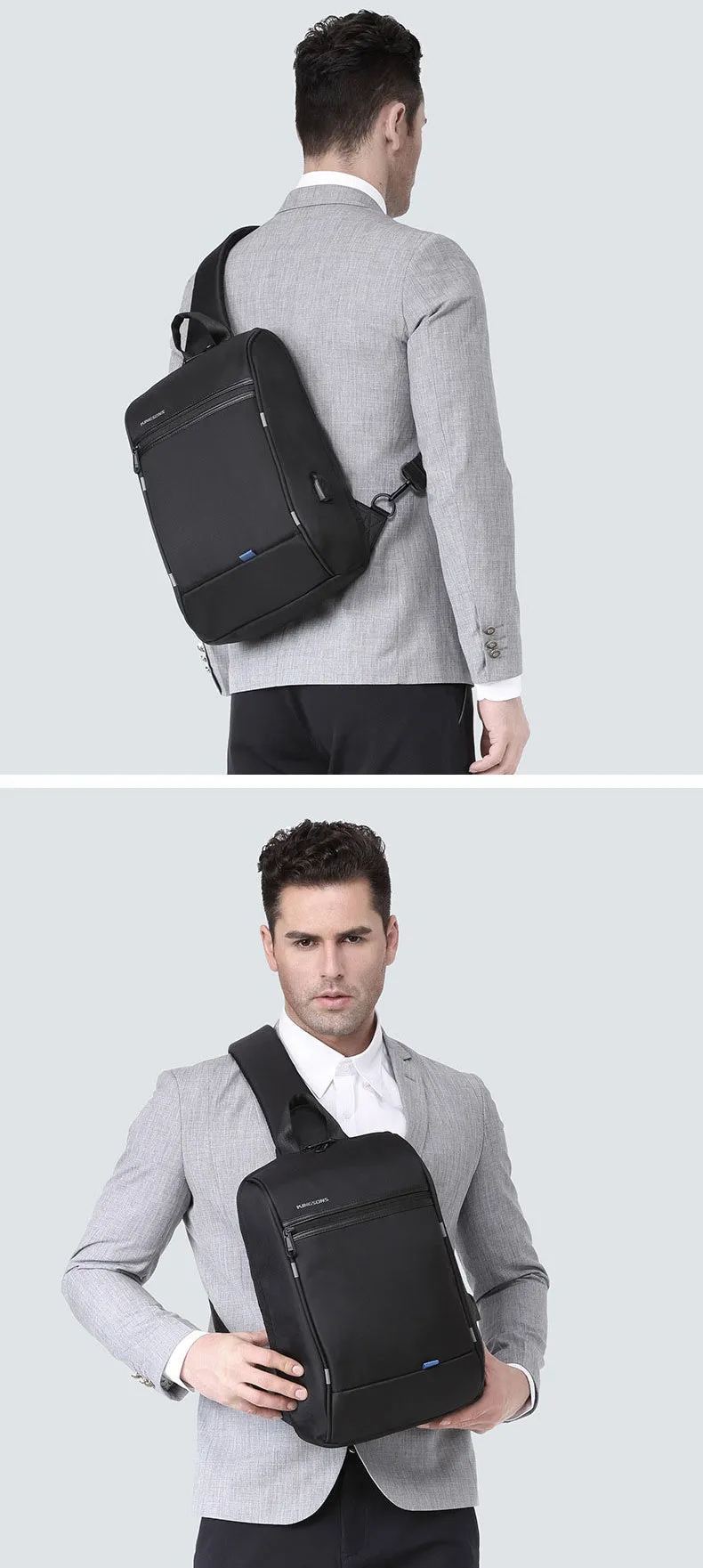 Waterproof Large Sling Bag For Men Black Oxford Fabric Business Sling Bag For Big Guy
