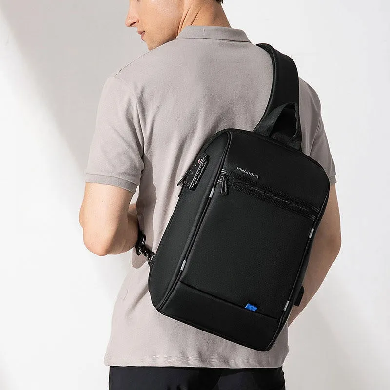 Waterproof Large Sling Bag For Men Black Oxford Fabric Business Sling Bag For Big Guy