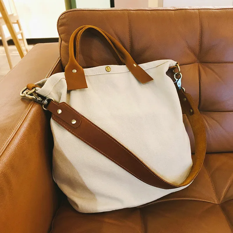 White Gray Canvas Tote Bags Canvas Messenger Handbag Womens Canvas Shoulder Tote Bag for Men