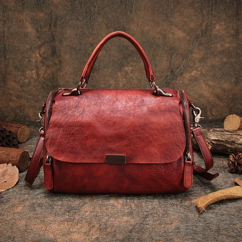 Wine Red Vintage Womens Leather Handbag Purse Handbag Rivet Shoulder Bag for Ladies