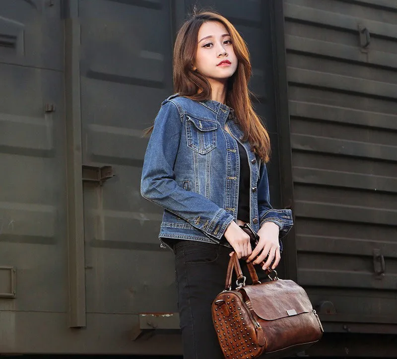 Wine Red Vintage Womens Leather Handbag Purse Handbag Rivet Shoulder Bag for Ladies