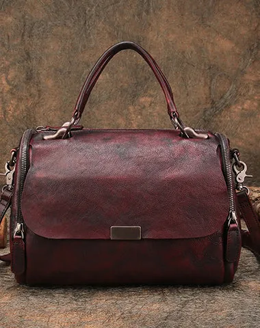 Wine Red Vintage Womens Leather Handbag Purse Handbag Rivet Shoulder Bag for Ladies