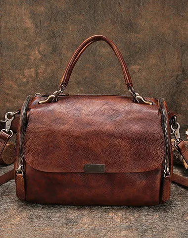 Wine Red Vintage Womens Leather Handbag Purse Handbag Rivet Shoulder Bag for Ladies