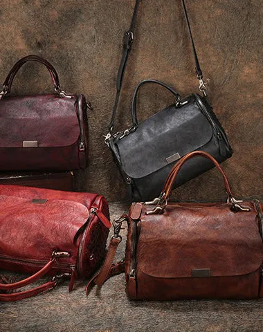 Wine Red Vintage Womens Leather Handbag Purse Handbag Rivet Shoulder Bag for Ladies