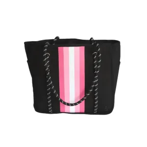 Women Courtside Small Tote Bag In Black With Pink And White Stripes