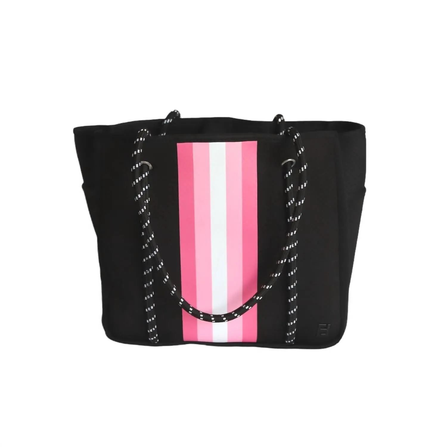 Women Courtside Small Tote Bag In Black With Pink And White Stripes