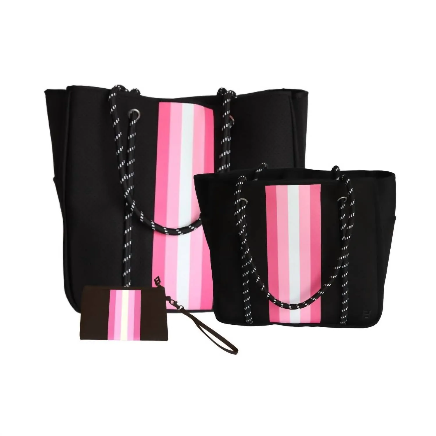 Women Courtside Small Tote Bag In Black With Pink And White Stripes