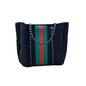 Women Courtside Small Tote Bag In Black With Red And Green Stripes