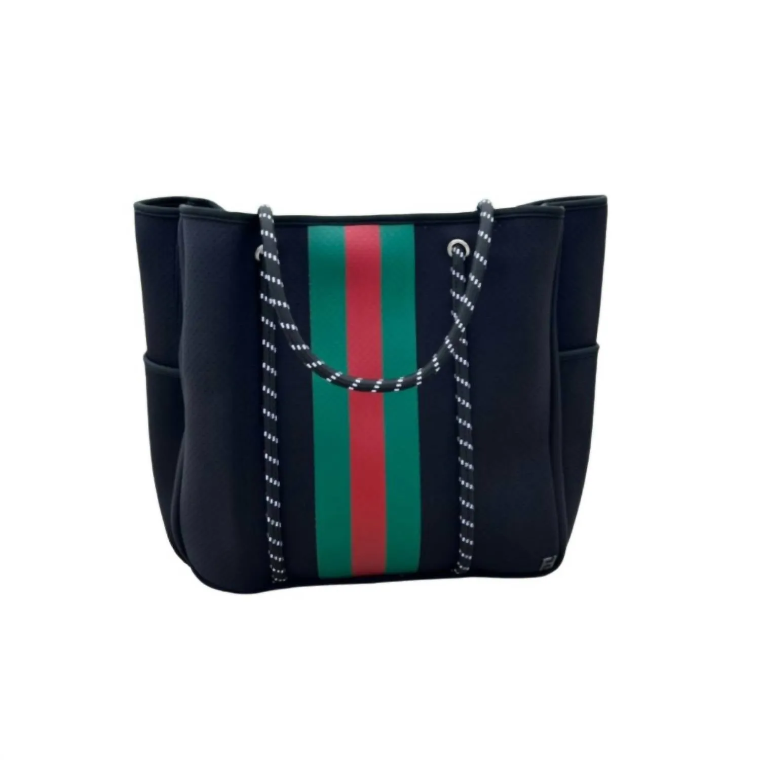 Women Courtside Small Tote Bag In Black With Red And Green Stripes