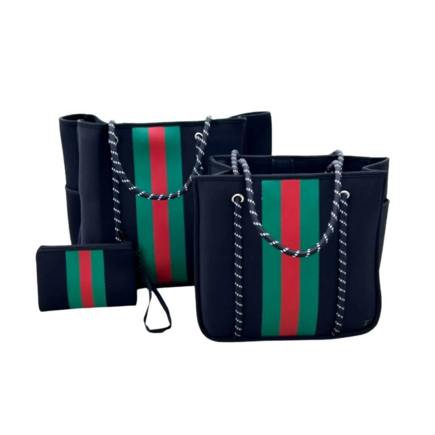 Women Courtside Small Tote Bag In Black With Red And Green Stripes