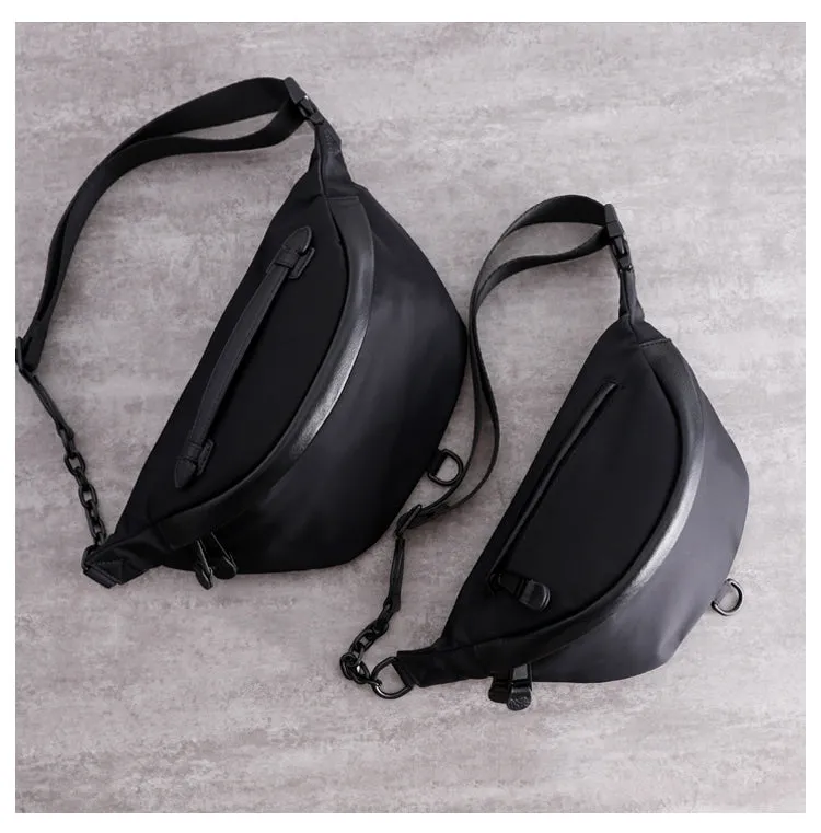 Womens Black Nylon Leather Fanny Pack Nylon Chest Bag Black Womens Hip Bag Waist Bag For Women