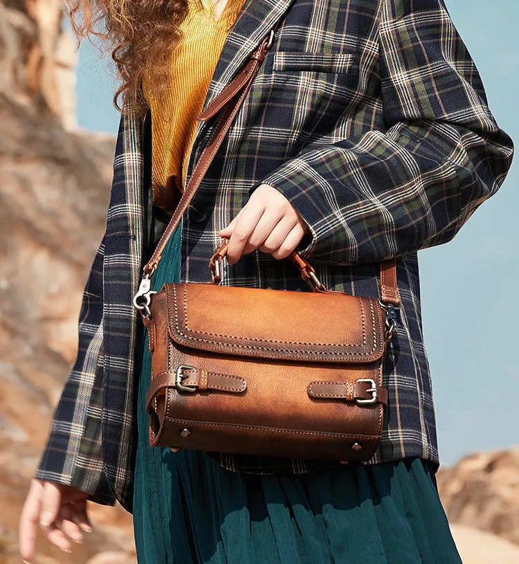 Womens Brown Leather Satchel Bag School Shoulder Bag Best Crossbody Purse for Ladies