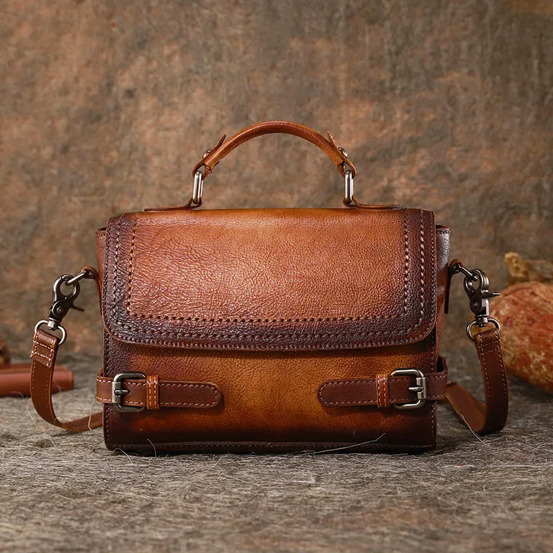 Womens Brown Leather Satchel Bag School Shoulder Bag Best Crossbody Purse for Ladies