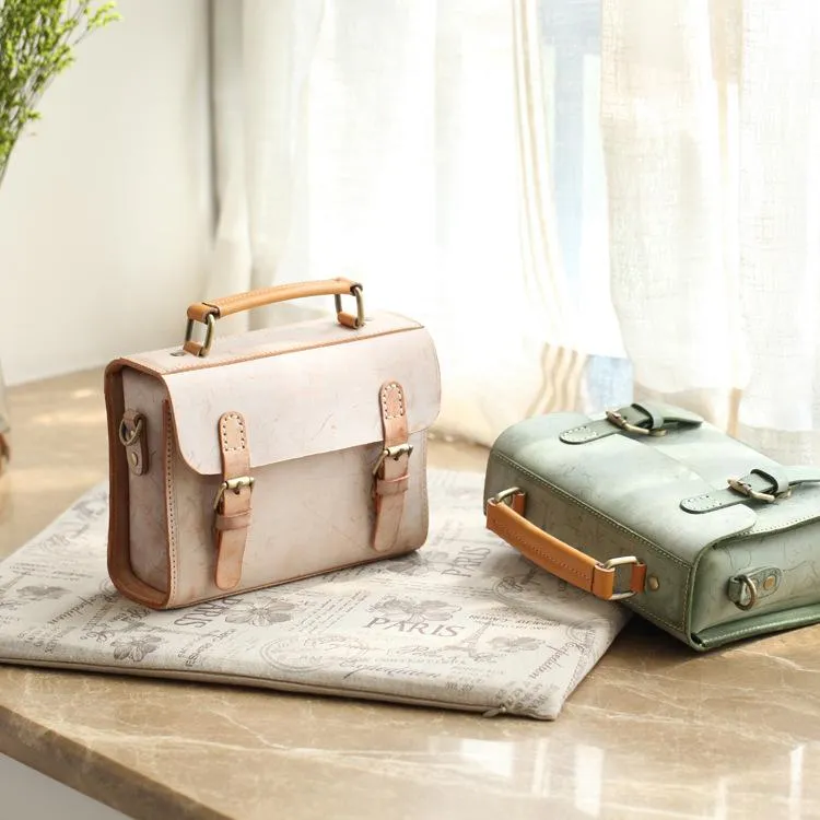 Womens Gray Leather Small Satchel Bag Waxed Leather Cambridge Small Handbag Shoulder Bag Purse for Women
