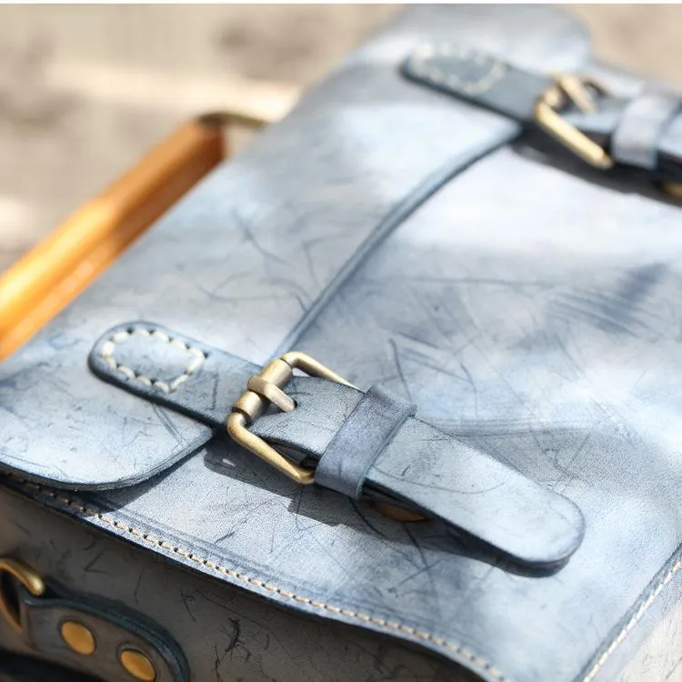 Womens Gray Leather Small Satchel Bag Waxed Leather Cambridge Small Handbag Shoulder Bag Purse for Women