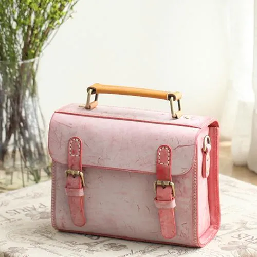 Womens Gray Leather Small Satchel Bag Waxed Leather Cambridge Small Handbag Shoulder Bag Purse for Women