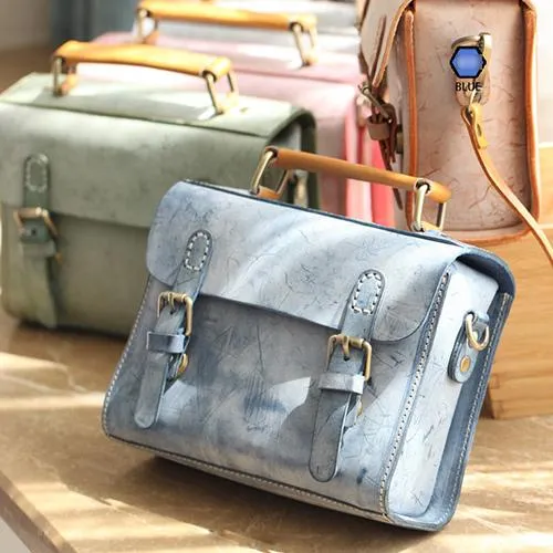 Womens Gray Leather Small Satchel Bag Waxed Leather Cambridge Small Handbag Shoulder Bag Purse for Women