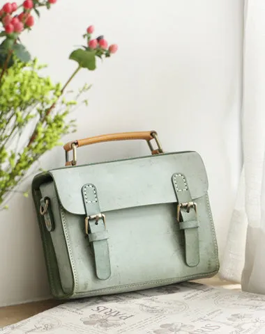 Womens Gray Leather Small Satchel Bag Waxed Leather Cambridge Small Handbag Shoulder Bag Purse for Women