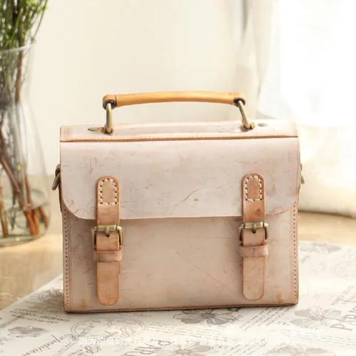 Womens Gray Leather Small Satchel Bag Waxed Leather Cambridge Small Handbag Shoulder Bag Purse for Women