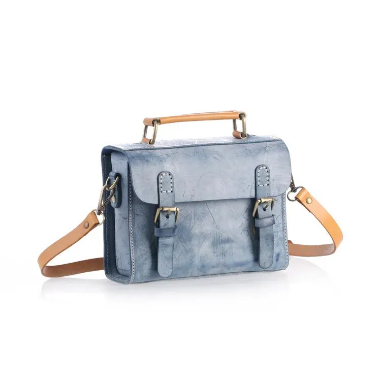 Womens Gray Leather Small Satchel Bag Waxed Leather Cambridge Small Handbag Shoulder Bag Purse for Women