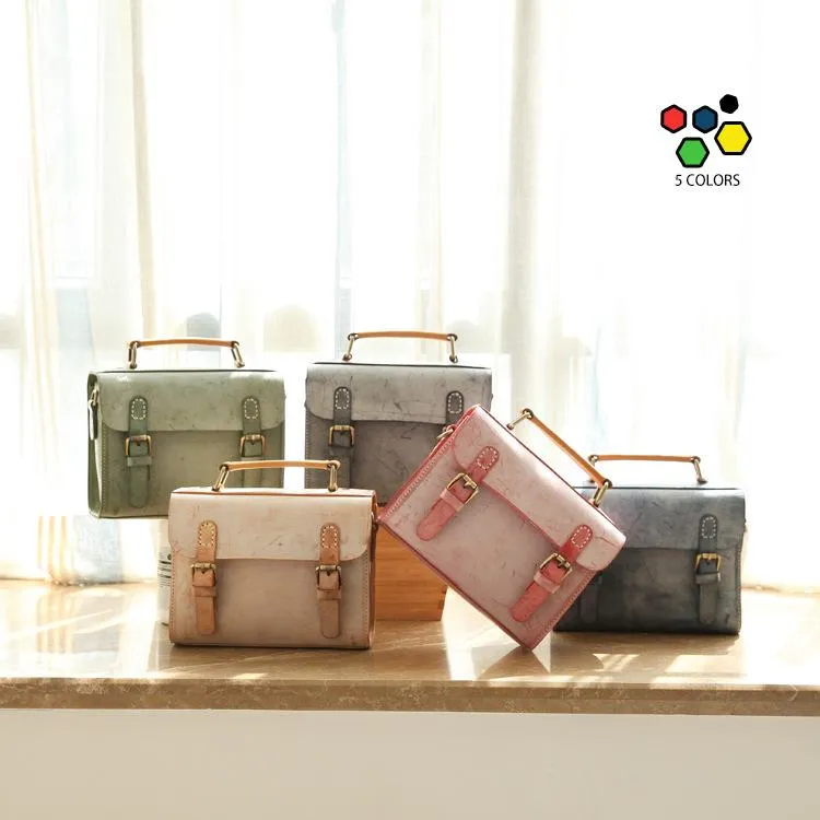 Womens Gray Leather Small Satchel Bag Waxed Leather Cambridge Small Handbag Shoulder Bag Purse for Women