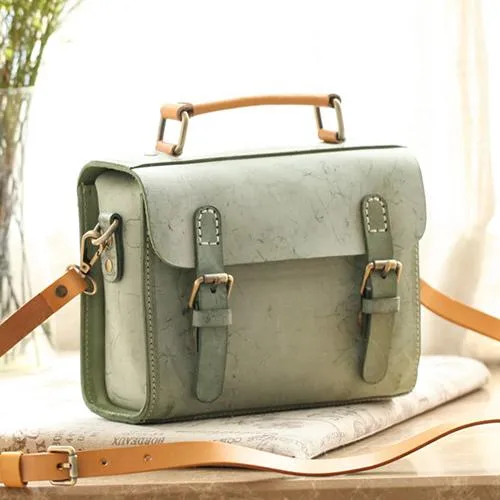 Womens Gray Leather Small Satchel Bag Waxed Leather Cambridge Small Handbag Shoulder Bag Purse for Women