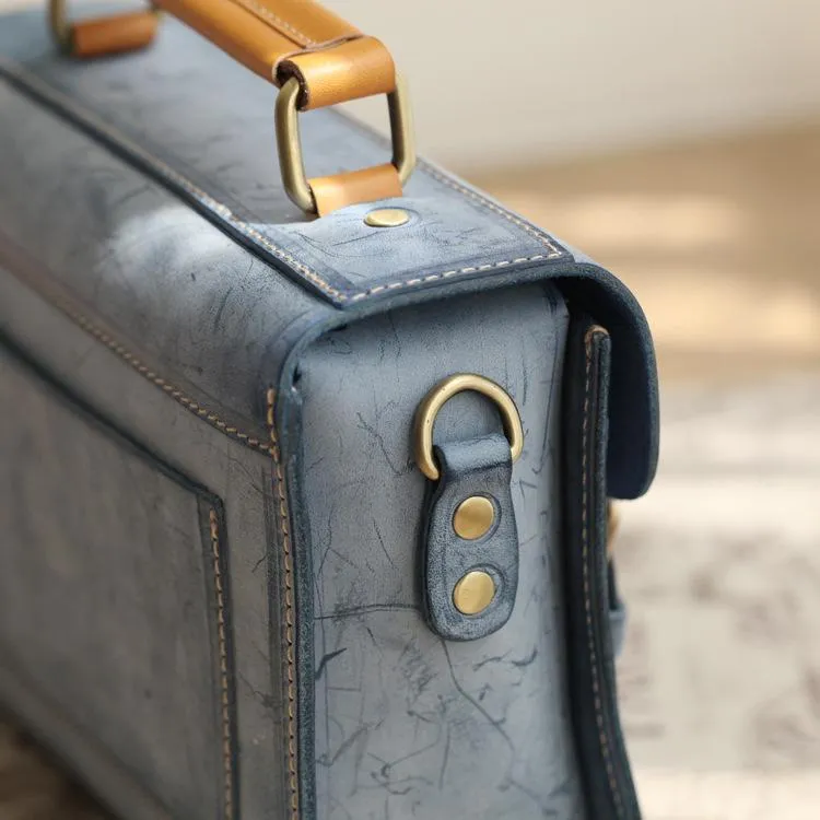 Womens Gray Leather Small Satchel Bag Waxed Leather Cambridge Small Handbag Shoulder Bag Purse for Women