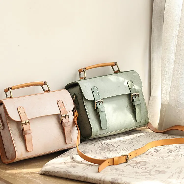 Womens Gray Leather Small Satchel Bag Waxed Leather Cambridge Small Handbag Shoulder Bag Purse for Women