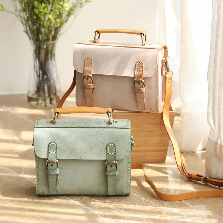 Womens Gray Leather Small Satchel Bag Waxed Leather Cambridge Small Handbag Shoulder Bag Purse for Women
