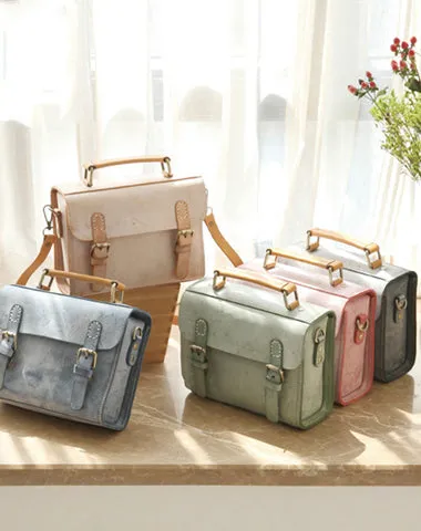 Womens Gray Leather Small Satchel Bag Waxed Leather Cambridge Small Handbag Shoulder Bag Purse for Women