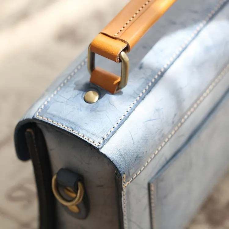 Womens Gray Leather Small Satchel Bag Waxed Leather Cambridge Small Handbag Shoulder Bag Purse for Women