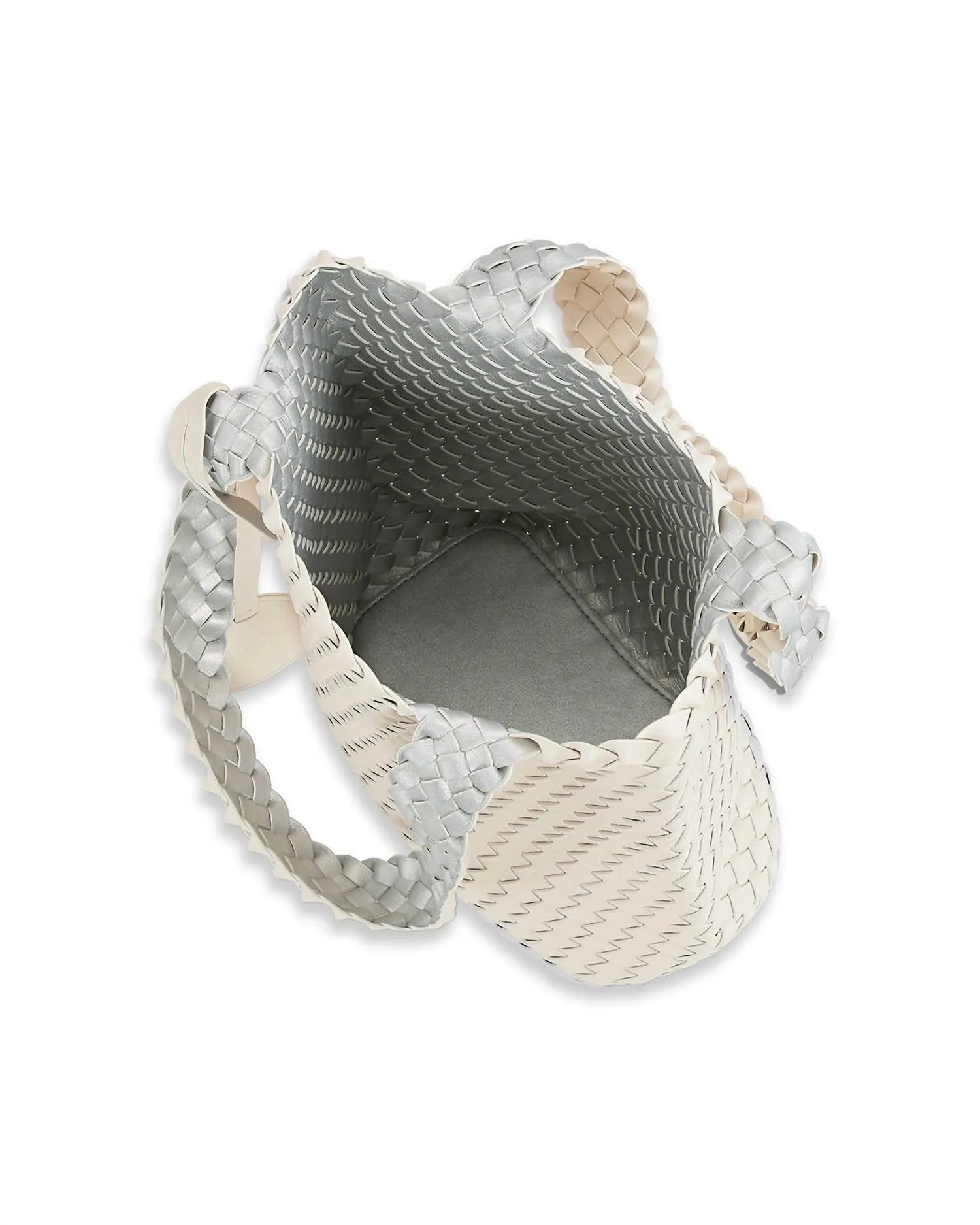 Women's Reversible Woven Mini Tote Bag In Egg White Silver