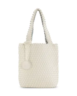 Women's Reversible Woven Mini Tote Bag In Egg White Silver