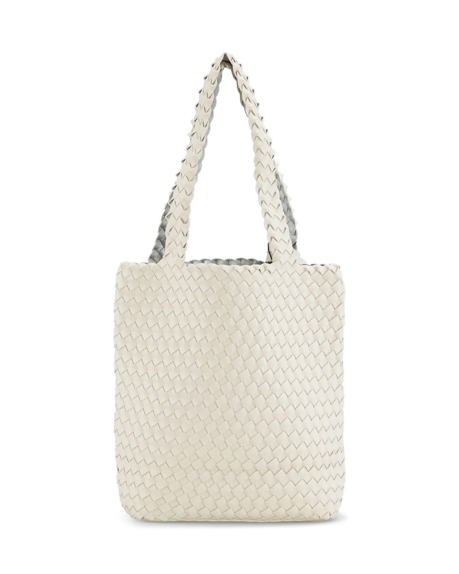 Women's Reversible Woven Mini Tote Bag In Egg White Silver